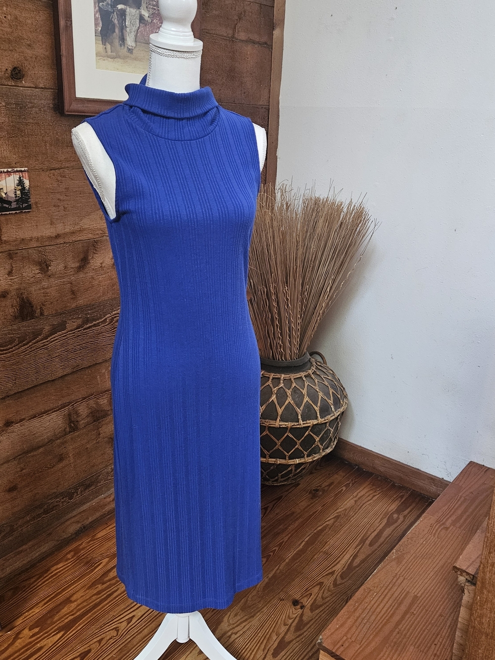 Nine West Sleeveless Ribbed Turtleneck Midi Dress - Royal Blue